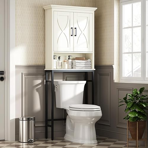 Armario de almacenamiento sobre el inodoro, organizadores de baño y almacenamiento sobre el inodoro, puertas dobles sobre el inodoro, armario de