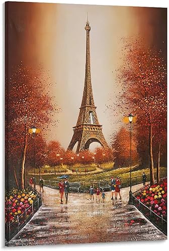 Arte de la Torre Eiffel, paisaje urbano de París al atardecer, póster de Francia, hermoso paisaje urbano famoso, impresiones artísticas de pared