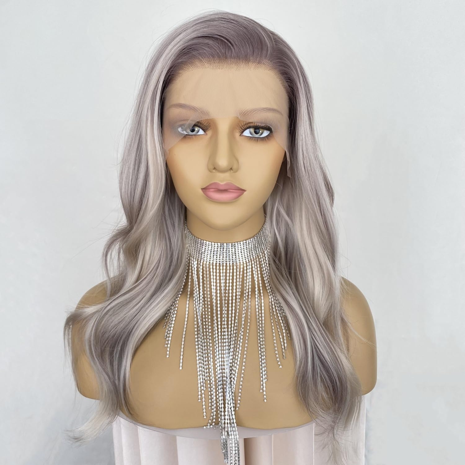 Highlight Ash Blonde with Brown Colored 13x4 Lace Front Wig Ready to Wear HD Glueless 18Inch Body Wave Pre plucked Natural Hairline for Women Ash Blonde Highlight