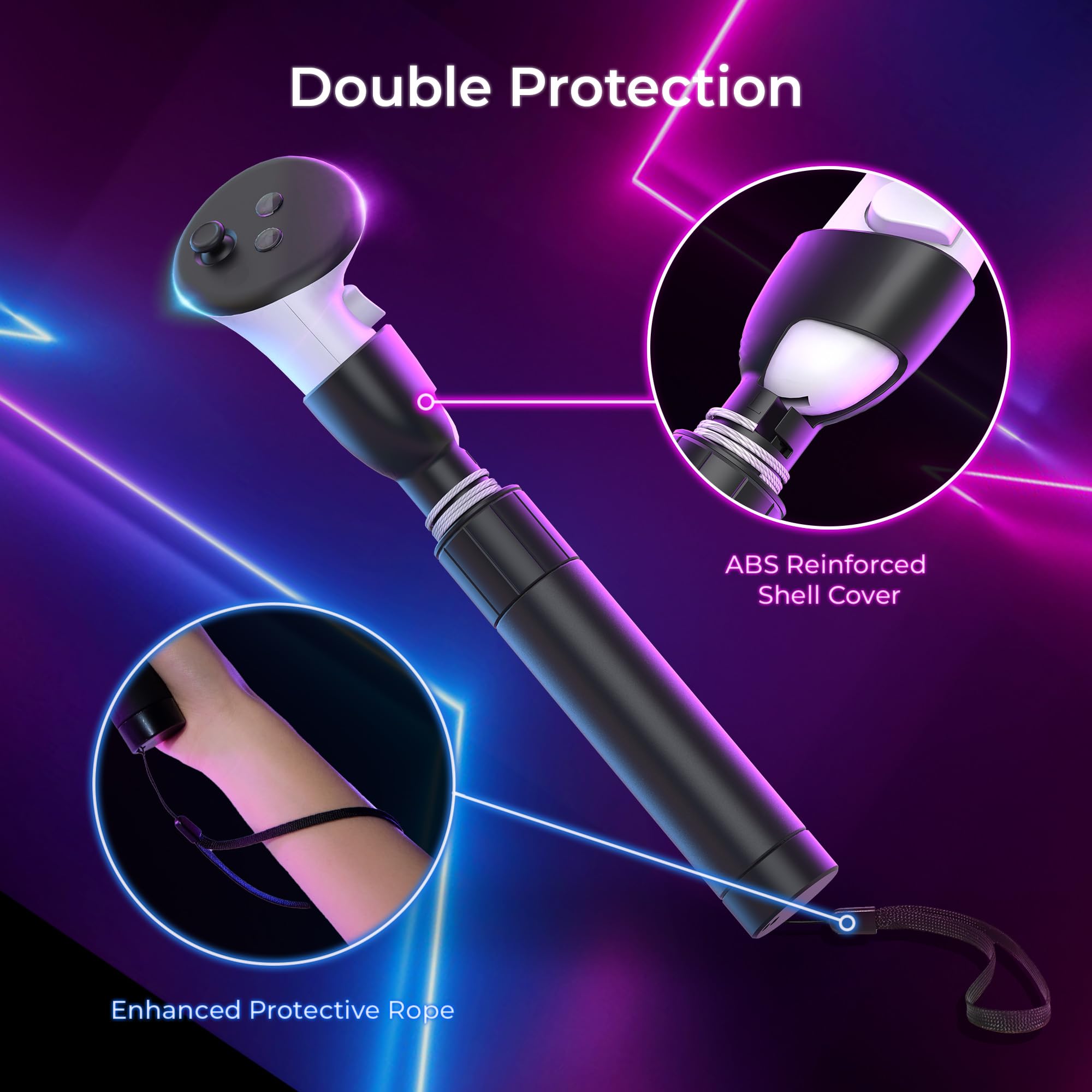 DEVASO Dual Handles Extension Grips für Meta Quest 3S/Quest 3 Zubehör, 3 in 1 Controller Griffe Erweiterung für Gorilla Tag Beat Saber, Griffe Verlängerungsgriffe für Oculus Quest 3/3S VR Spielen
