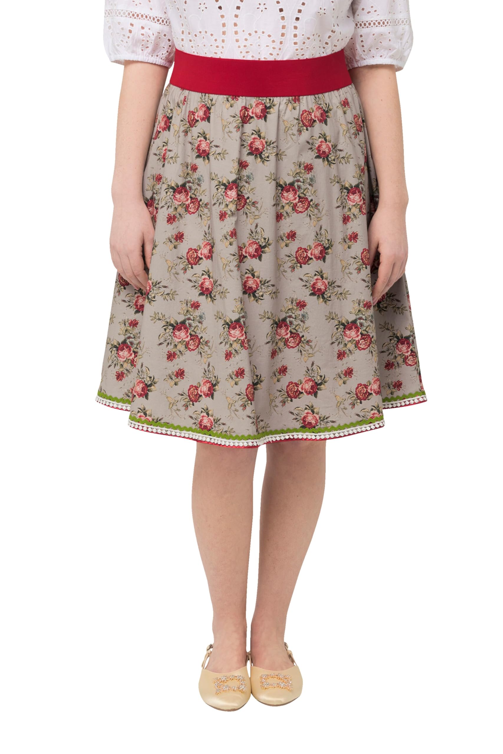 Ulla Popken Damen große Größen Übergrößen Plus Size Trachtenrock, A-Linie, Elastikbund, Zierbänder, Spitze 826880