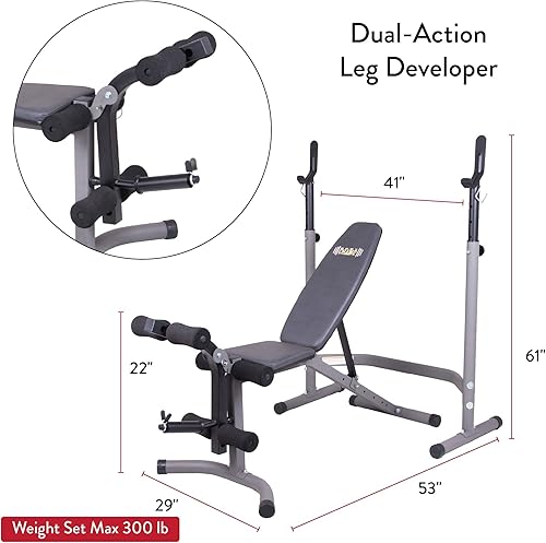 Miniatura 3 de Body Champ Banco de pesas con accesorio de extensión de piernas, 2 piezas Combo de prensa de banco ajustable, banco de entrenamiento y estante para