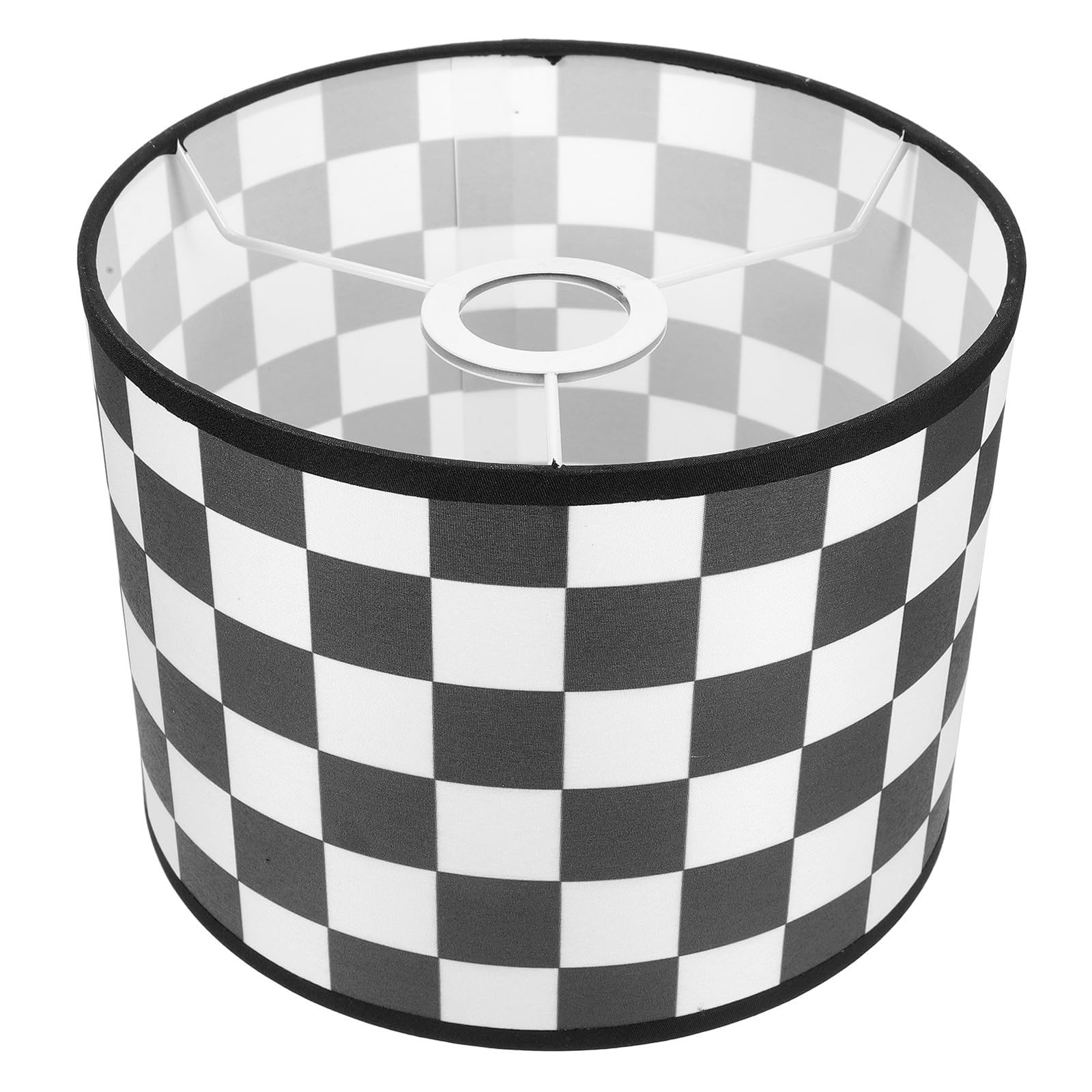HOOWIFFY Linen Fabric Checkered Lampshade E27 Replacement Drum Shade for Bedside and Floor Lamps, Soft Light Diffuser for Bedroom and Living Room