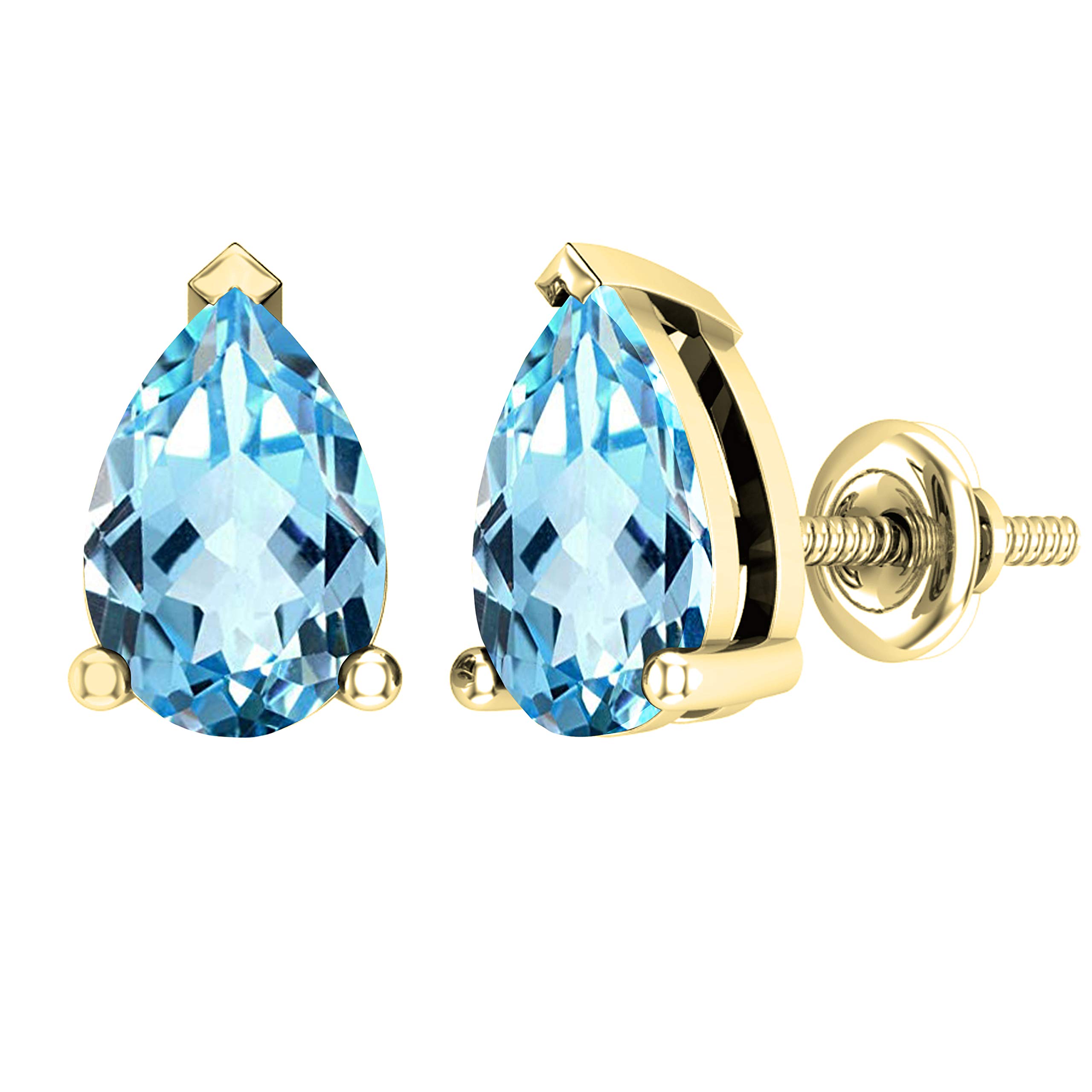 Dazzlingrock Collection 7x5mm Each Pear Cut Blue Topaz Women Solitaire Teardrop Stud Earrings, 10K Solid Yellow Gold