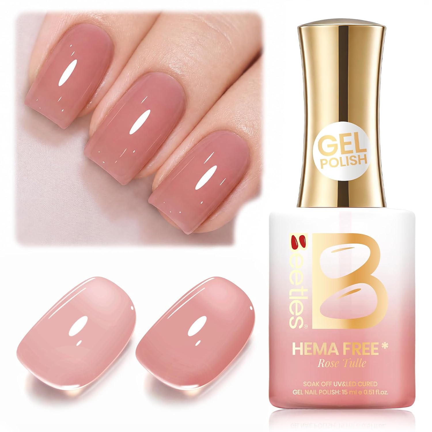 Beetles Nude Pink Gel Nail Polish, Rose Tulle 15ML Sheer Jelly Gel