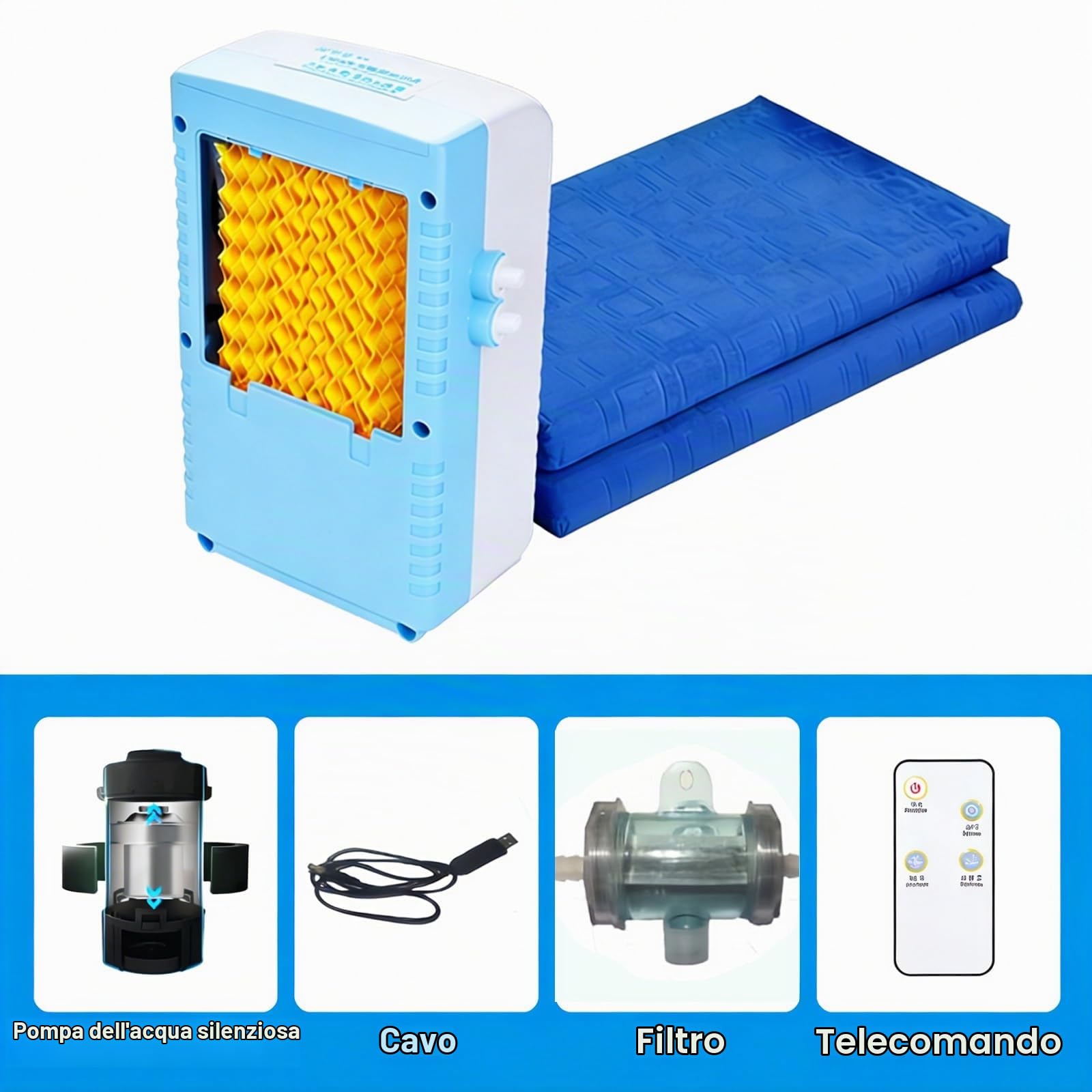 Coprimaterasso Rinfrescante, Coprimaterasso refrigerato, Funzionamento Silenzioso, Temperatura Regolabile a 4 Livelli, serbatoio da 1,7 litri, per Chi Dorme Caldo(W140cmxL160cm/W55inxL63in)