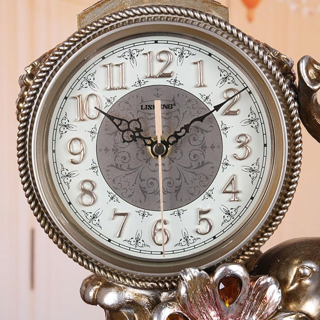 Retro Mantel/Mantle Rhythm Quartz Clock Elephant Living Room Desk Shelf Clocks Decoration (Color : Brown)