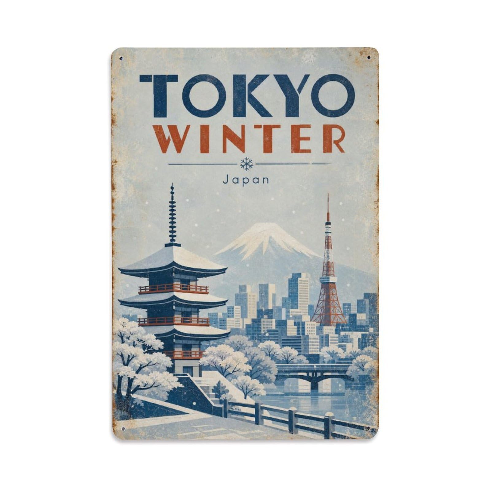 Gead 8X12inch Style Vintage Travel Tokyo Japan Winter Metal Tin Sign