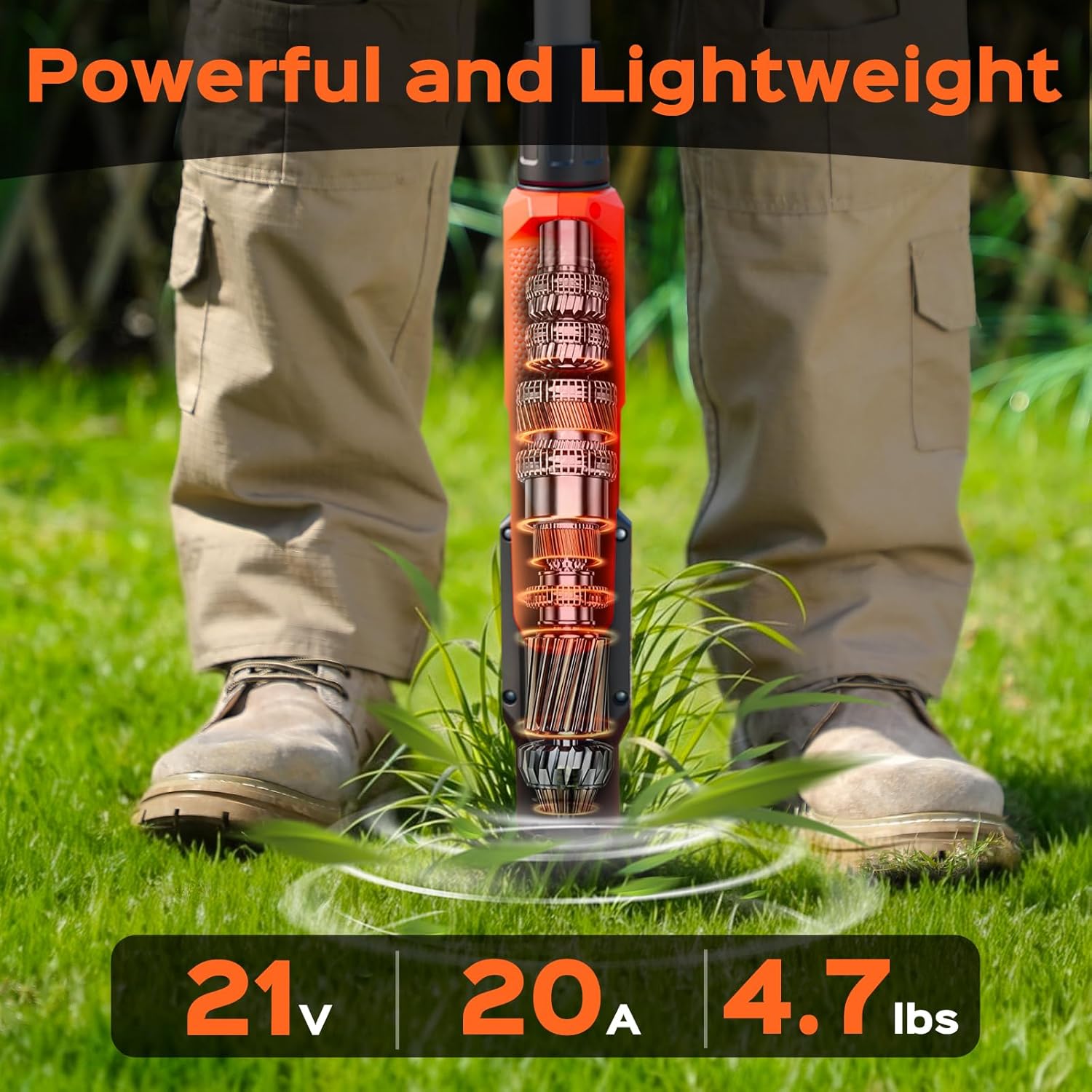 Weed Puller Tool, 21V Powerful Electric Weeder Tool with 2.0Ah Battery and Charger, Garden Tools Weed Pulling Tool with 3-Claw Steel Head for Smooth Weeding, Ideal Gifts for Men Women Mom Dad, Orange