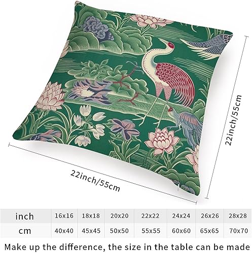 Vista 117 de ArogGeld Fundas de cojín asiáticas escénicas elegantes chinoiserie, diseño de loto verde, pájaros, jardines, funda de almohada para sofá