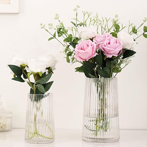 Miniatura 9 de Jarrón de vidrio acanalado, jarrones de flores para ramo, jarrones de vidrio transparente para flores, moderno jarrón acanalado para sala de estar,