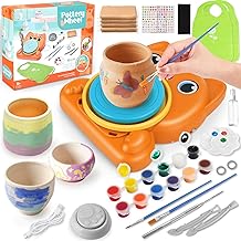 Pottery Kit for Children,Electric Pottery Tower,Mini Electric Pottery Tower with Clay,Colors,Stickers & Apron,Art and Craft Toys for Kids Aged 6+ Years,Orange