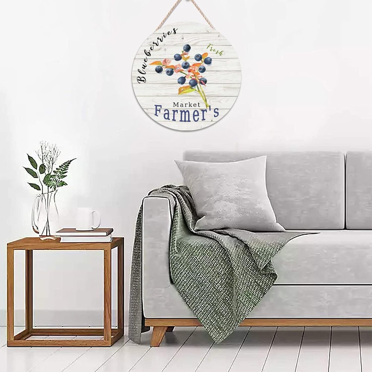 Rustic Wall Door Hanging Sign, Vintage Fruit Blueberry Wood Door Sign, Retro 16x16in Front Door Round Wood Sign for Front Door Entryway Porch Bar Pub Farewell Party Housewarming Gifts