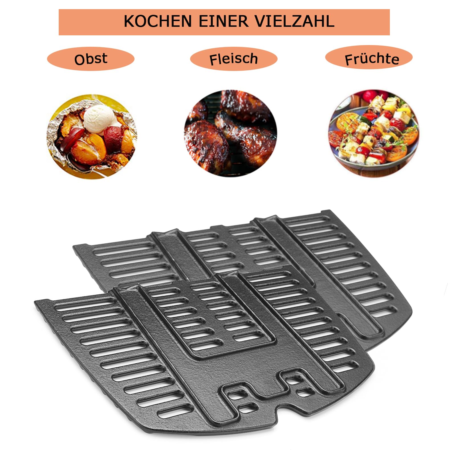 7644 Gusseisen Grillrost für Weber Q100, Q1000, Q120, Q1200, Q1400 Zubehör Gasgrill, 32 x 21.6cm Grillrost Gusseisen Ersatzteile Zubehör, Grillplatte für Weber Grill Baby-Q Gekauft Ersatzteile, 2Pack