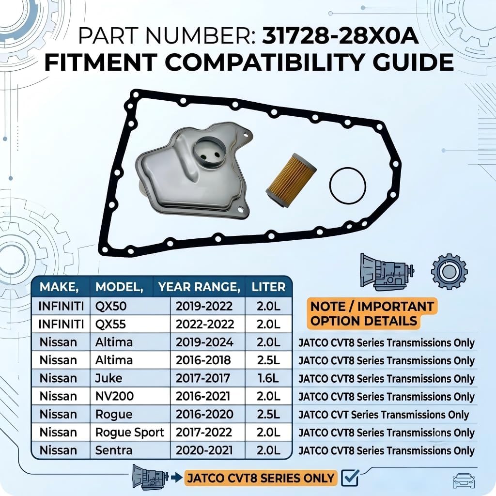 CVT8 Transmission Filter 31728-28X0A Compatible with Rogue Altima Sentra