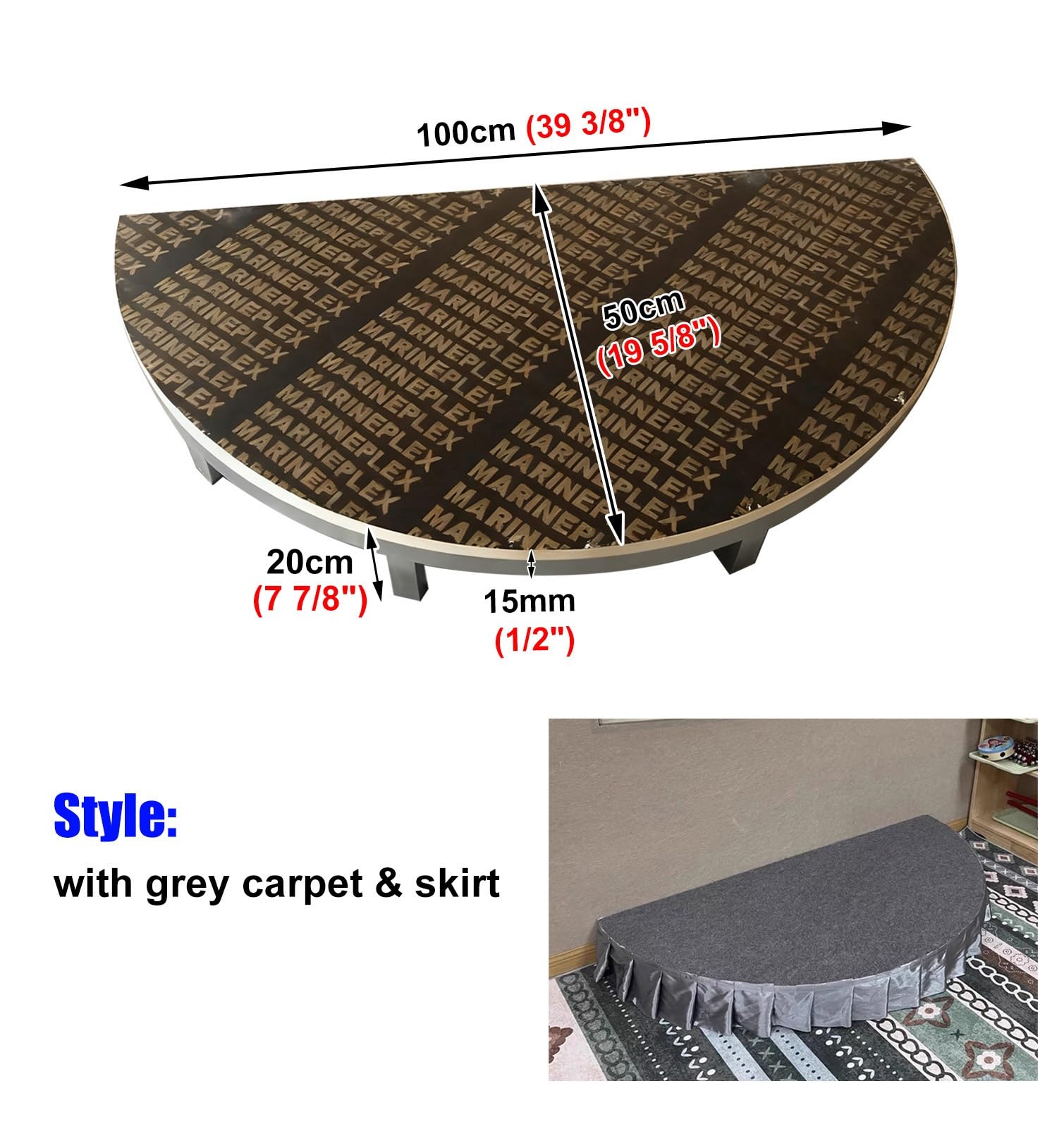 Tragbare Bühnenplattform für Auftritte, stabiler Ständer mit Halbkreisdesign und Sockelleisten für Musik und Veranstaltungen