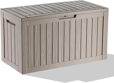 EasyUp 80 Gallon Deck Boxes Waterproof, Outdoor Large Storage Boxes with Lids, Outside Resin Storage Box & Deck Boxes for Patio, Garden UseGray