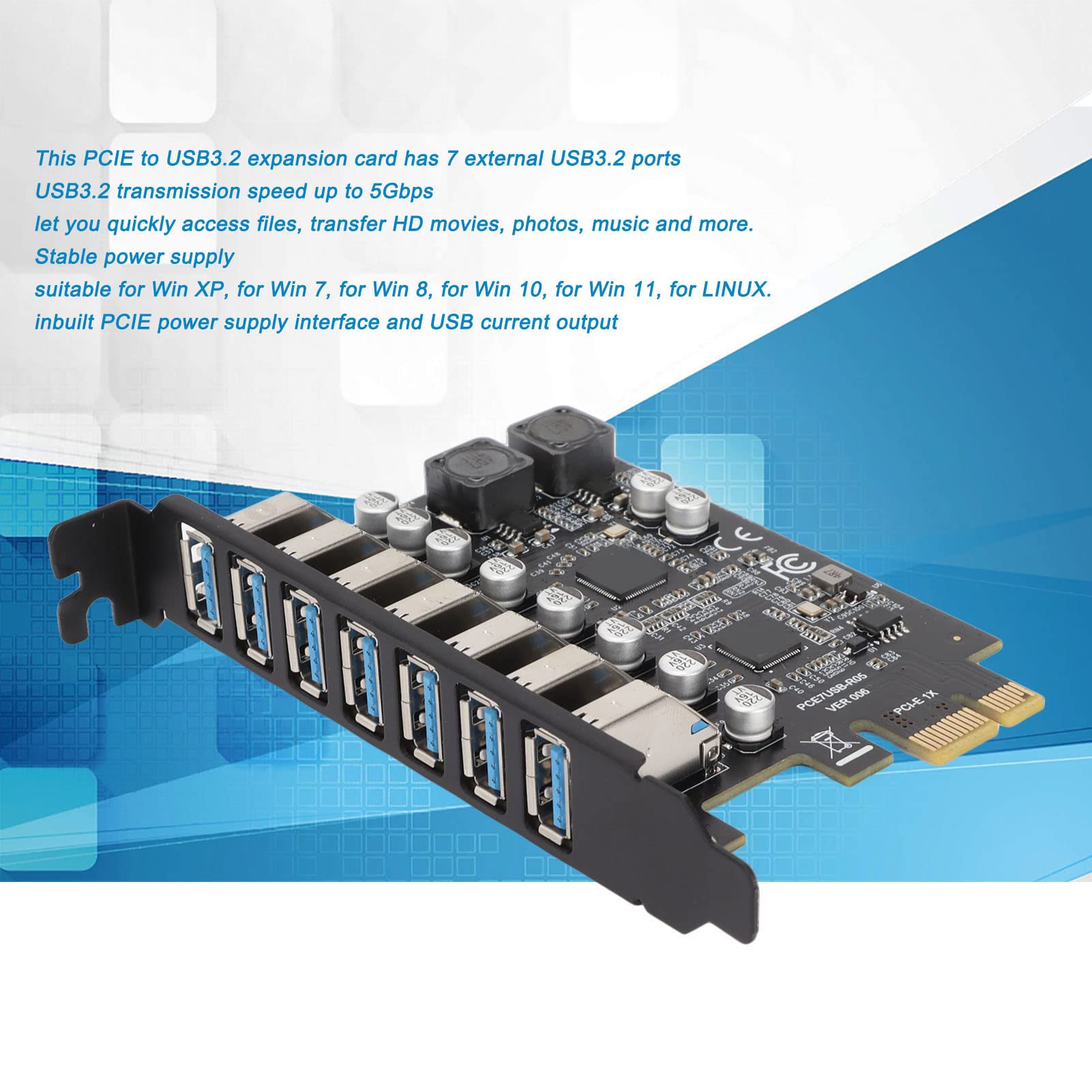 7 Port PCIE Expansion Card, USB 3.0 Superspeed 5Gbps Front Expansion Card, Internal USB Hub Converter for Win XP Win7 Win 8 Win 10 Win 11 Linux