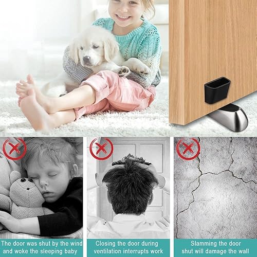 Miniatura 7 de CSKB Topes de puerta para la parte inferior de la puerta paquete de 2 topes de puerta de piso resistentes aleación de zinc y cuña de tope de puerta