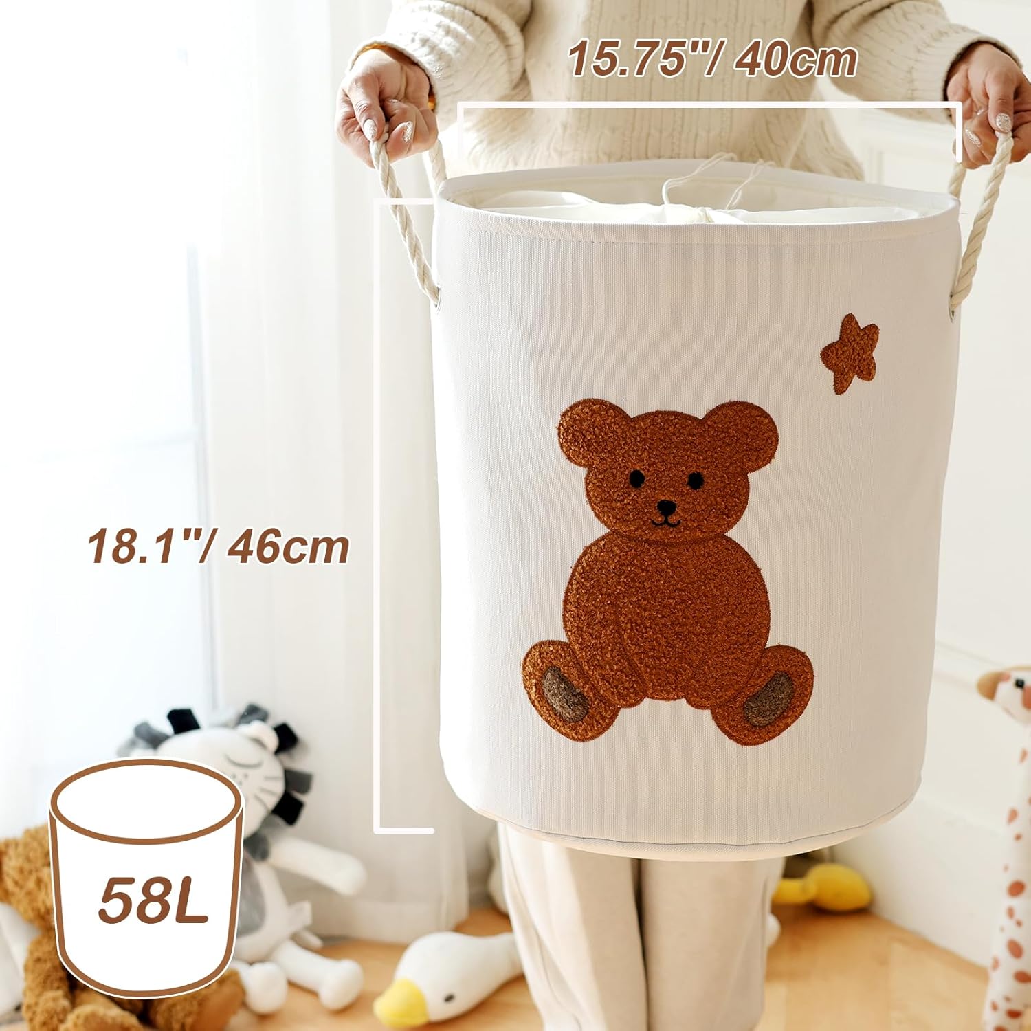 INough Large Laundry Basket Tall Baskets Storage for Dirty Clothes, Toys Storage Bin Baby Hamper 58L Clothes Hamper Blanket Basket Baby Toys Organizer for Nursery Bedroom Living... - Image 5