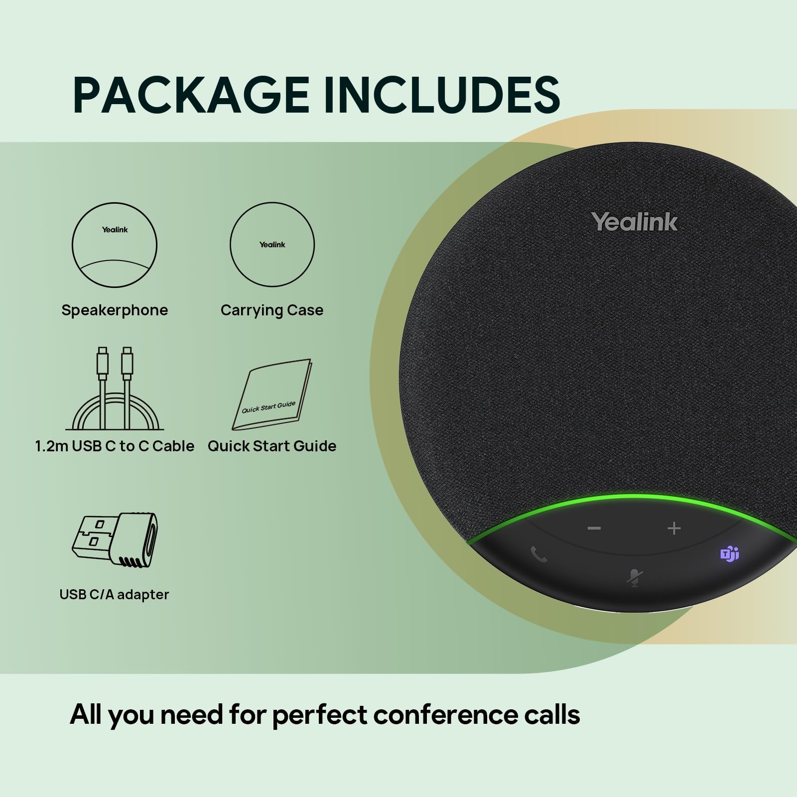 Yealink Sp92 Conference Speaker and Microphone Teams Certified Mic with Al Noise Cancelling 20H Call Time USB Speakerphone — view 7