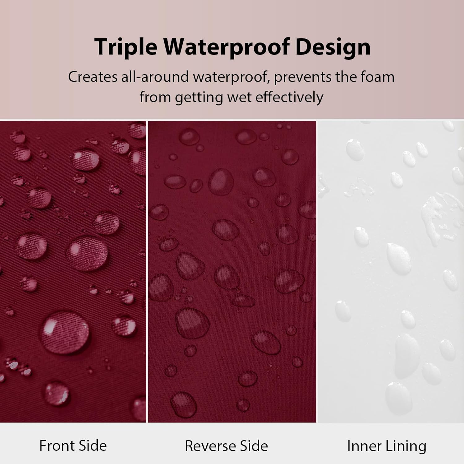 Waterproof Outdoor Chair Cushions 24x24, Memory Foam Outdoor Cushions for Patio Furniture with Removable Cover, Deep Seat Cushions for Outdoor Furniture with Ties and Handle, Burgundy