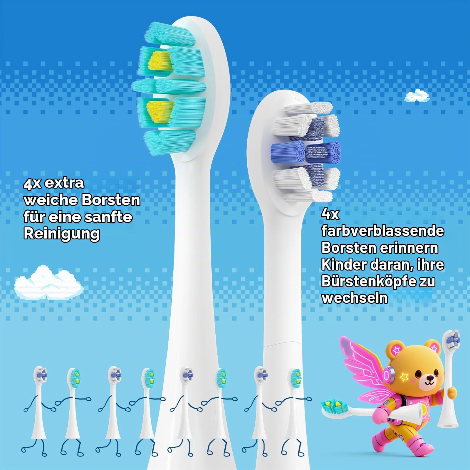 Seago Kinder Elektrische Zahnbürste ab 6 Jahren mit LCD-Bildschirm, Drucksensor, 2-Min-Timer, 80 Tage Akkulaufzeit, 3 Putzmodi, 8 Bürstenköpfen und personalisierbaren Aufklebern SG-2772 Rosa