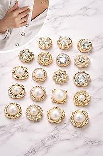Generic 20 Pcs Pearl Shirt Brooch Buttons for Women | No-Sew Button Pins for Shirts & Jeans | Instant Waist Tightener Safety Pins | Detachable Pearl Button Pins for Blouses, Pants & Dresses