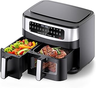 Gidgimo Friteuse sans Huile 10L 2 Tiroir, Air Fryer 2 Compartiments 9in1 Programmes de Cuisson, Max 230° Air Fryer XXL avec Fenêtre, Écran Tactile, Smart Finish&Match Cook, –80 % de Graisse - G230 Max