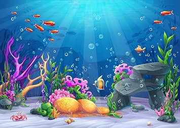 7x5ft Fabric Under The Sea Backdrop for Photography Underwater Scene Colorful Marine Coral Fishes Aquarium Background for Kids Birthday Diving Holiday Party Decor Photo Studio Props