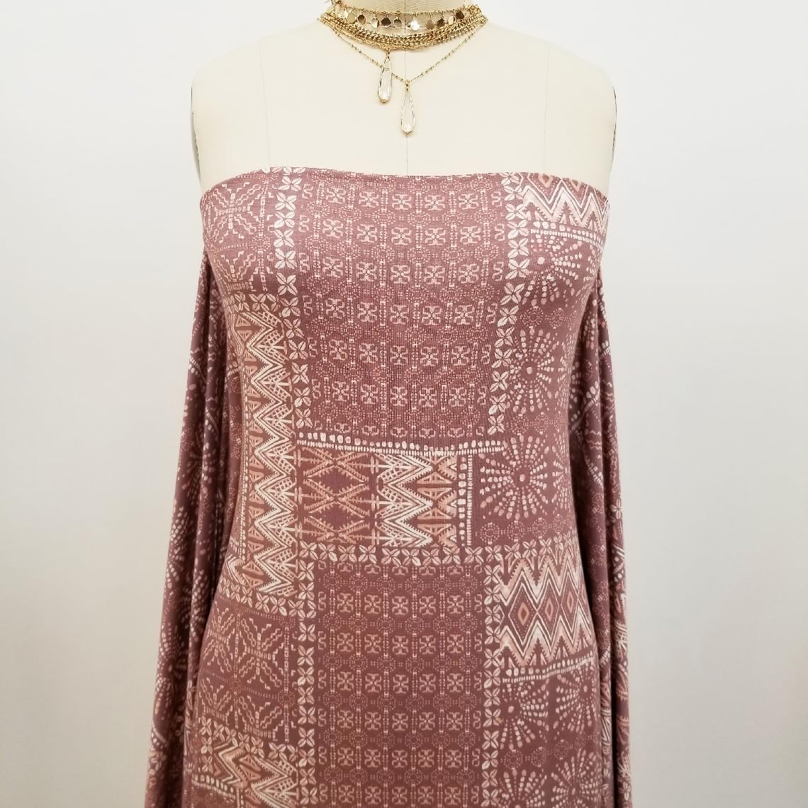 Stylish FABRIC Ethnic Patchwork Pattern Print Heavy Rayon Spandex Jersey Knit 4 Way Stretch Maternity, Apparel, DIY Fabric, Mauve Blush 1 Yard
