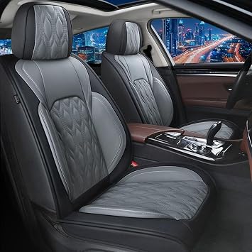 DISUTOGO 2 Front Car Seat Cover Fit for Audi A3 2006-2022, Faux Leather for A3 Seat Covers Waterproof Auto Seat Cushion Protector Compatible Airbag 2 Seats,Black&Dark Grey