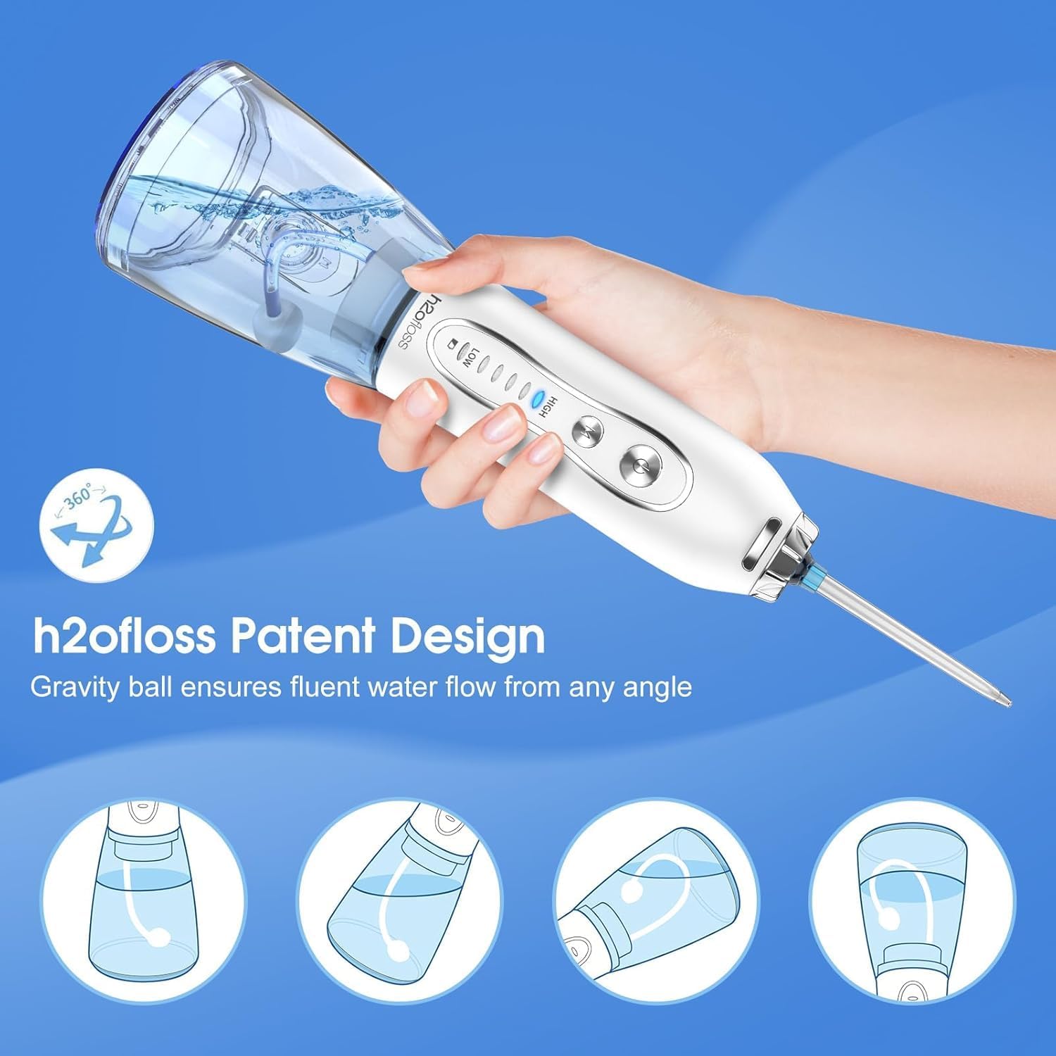 Mom's Aura Water Dental Flosser Teeth Pick -Portable Oral Irrigator with 5 Modes, Rechargeable IPX7 Waterproof Orthodontic Teeth Cleaner Pick Cordless for Home Travel-300ml Water Tank (white) 4