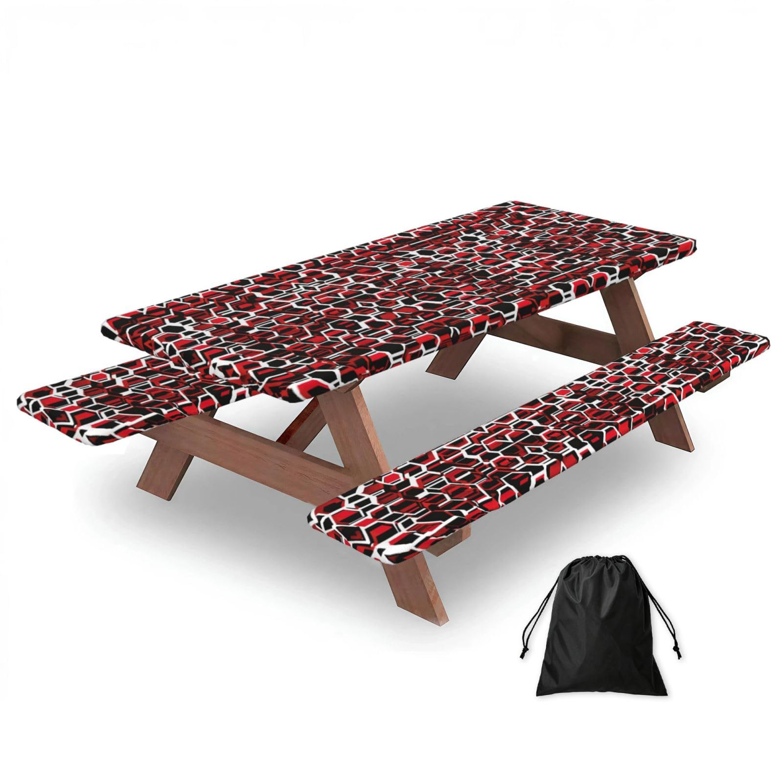 Zyjhyy Black Abstract Geometric Pattern Print 3 Pack Wipeable Picnic Bench Cover And Table Cover Lightweight Table Cloth For Camping Outdoor