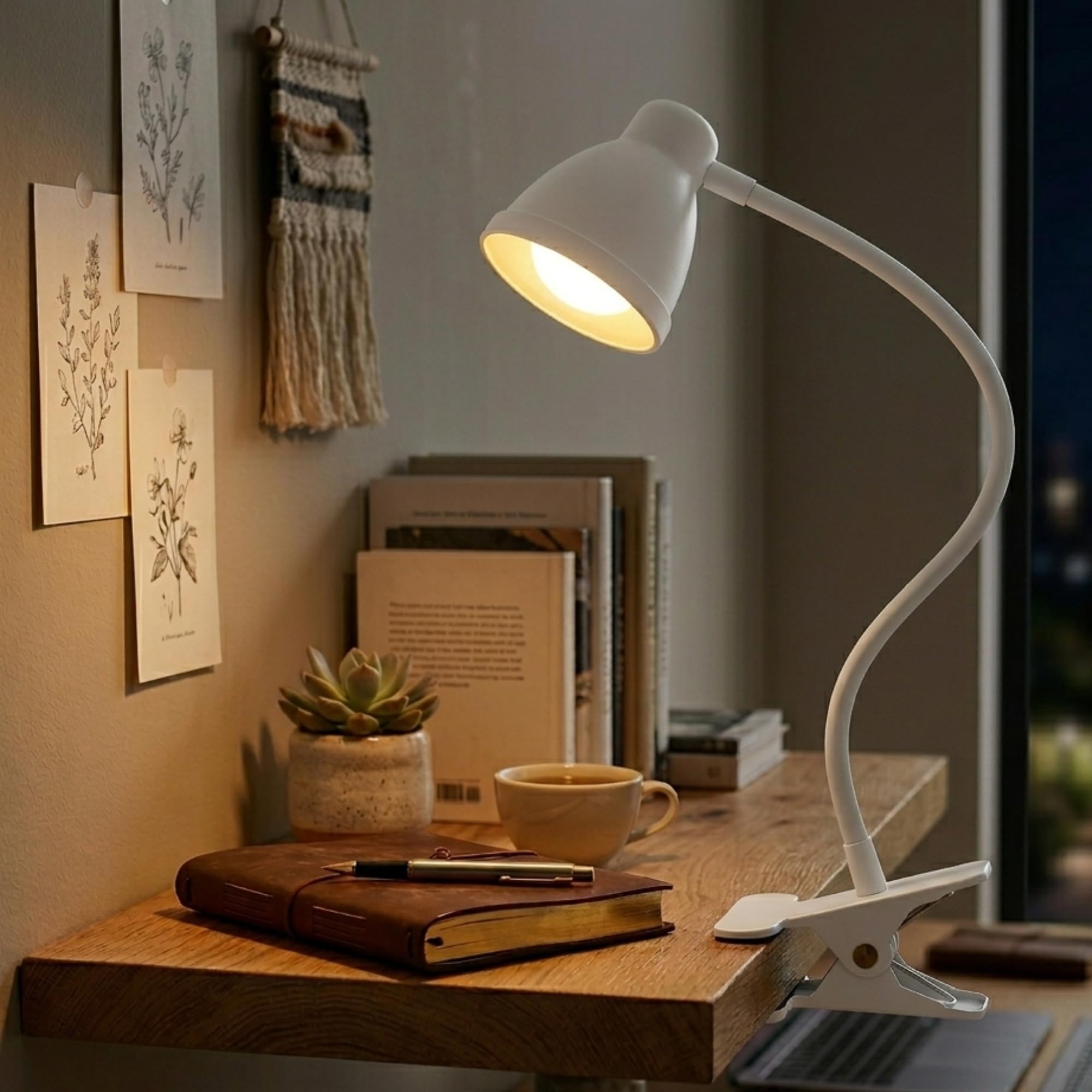 BURAKH LED Clip on Reading Light Eye-Caring Stepless Dimming 3 Color USB Rechargeable Clip Desk Lamp Touch Control Bed Light (White)