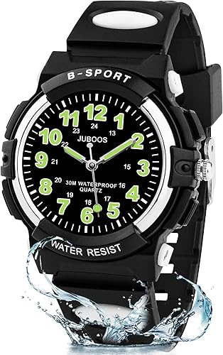 Juboos Reloj analógico para niños con 7 luces nocturnas coloridas para niños y niñas, correa suave impermeable, reloj de pulsera de cuarzo para