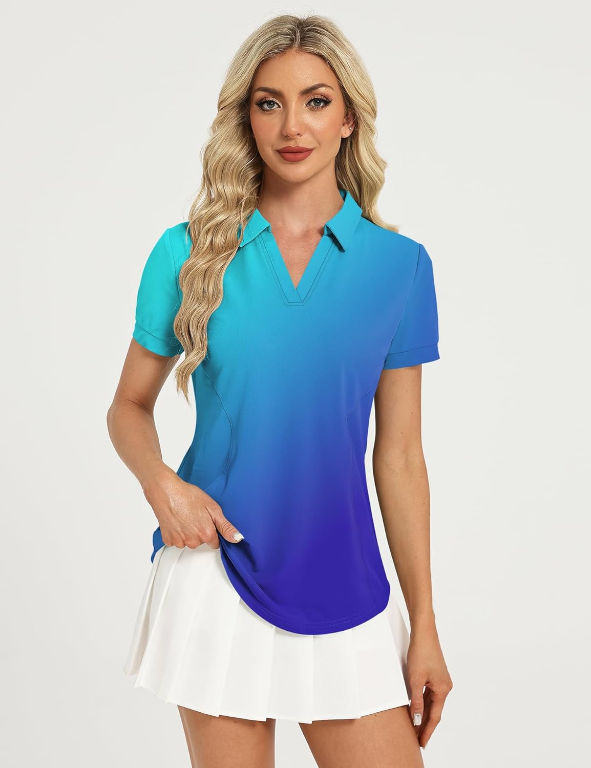 Rapbin Womens Polo Shirt Golf Shirts Women Collared Shirts Short Sleeve Tee V Neck Tops - Image 2