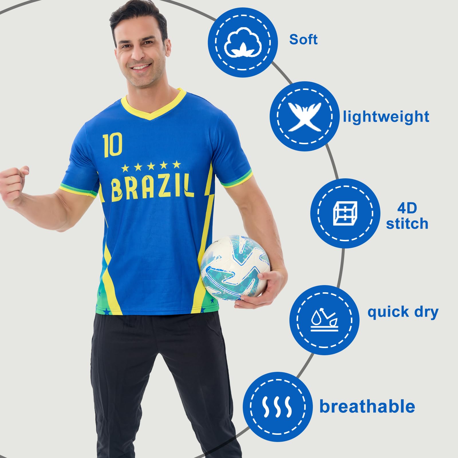 Camisetas de fútbol para hombre y mujer, tallas S-2XL, camiseta de fútbol para aficionados al equipo nacional #10