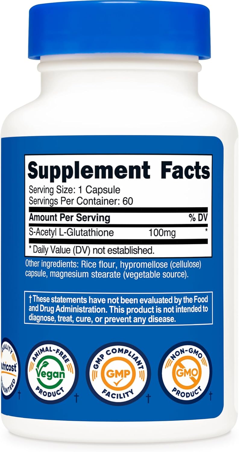 Nutricost S-Acetyl L-Glutathione 100MG, 60 Capsules - GMO-Free, Vegan - Image 5