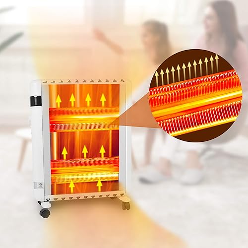 Miniatura 6 de Calentadores de espacio portátiles de 1500 W, termostato ajustable, calentador de habitación con 2 modos de calor y ruedas móviles, protección