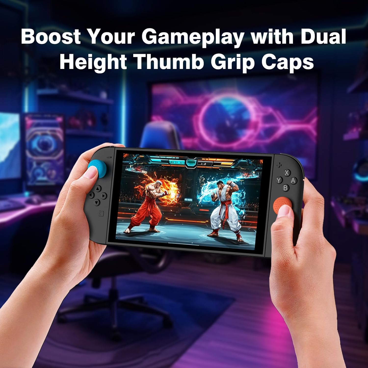 WEOTOO 8 Pack Thumb Grips Compatible with Nintendo Switch 2 (2025), Thumb Grip Caps for Switch 2, Enhanced Gaming Grip Set, Joycon Grip Button Stick Cover, Improve Control- Blue and Orange - Image 5