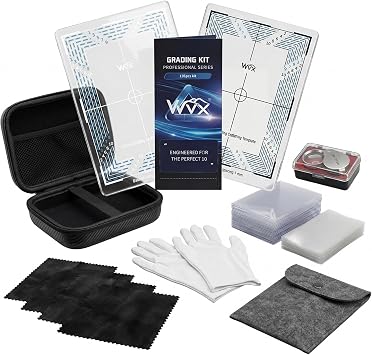 WVX Card Grading Kit, 135-Piece Pre-Grade Submission Set for Sports & TCG Cards, 2 Centering Tools, 30X Loupe, Cleaning Supplies, 100 Soft Sleeves, 25 Semi-Rigid Holders, EVA Case