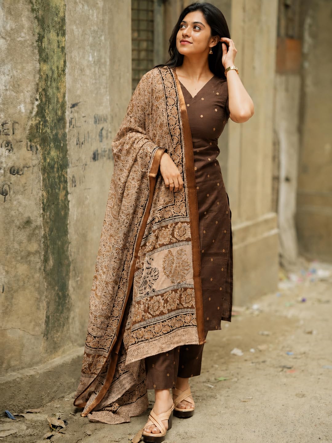 71dYVXjFdfL._SL1440_ GoSriKi Kurta Set Women Viscose Printed | Kurti Set Woman | Kurta Pant Dupatta 3 Piece Outfit | V-Neck Elbow Length Sleeve Straight Fit Ethnic Wear Ladies Dress Stylish Traditional Clothing