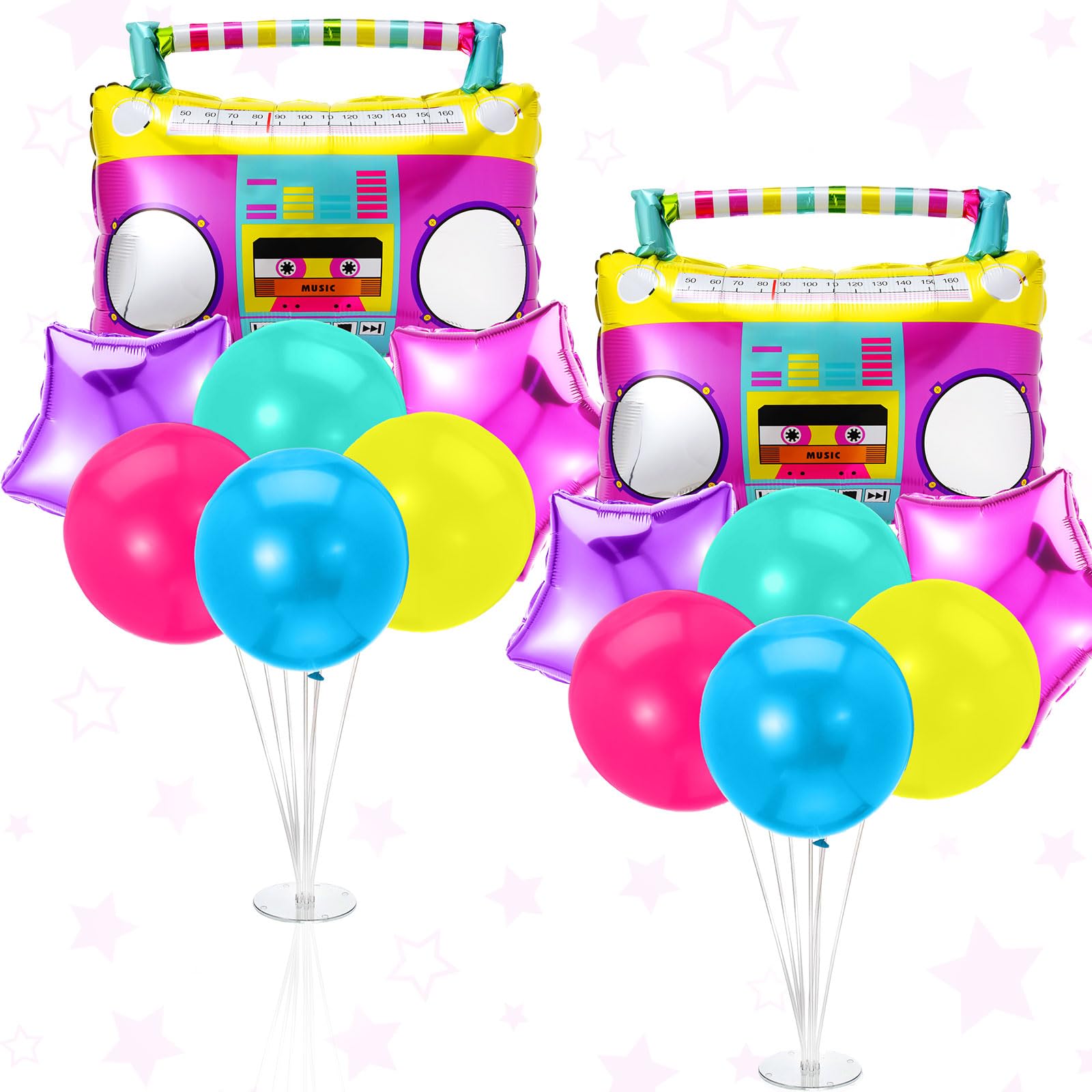 Realspring2 Sets Roller Skate Party Table Centerpiece Balloon Stand Kit with 80s 90s Boombox Foil Balloons and Latex Pastel Balloons for Roller Skating Party Birthday Party Decoration Hip Hop Supply