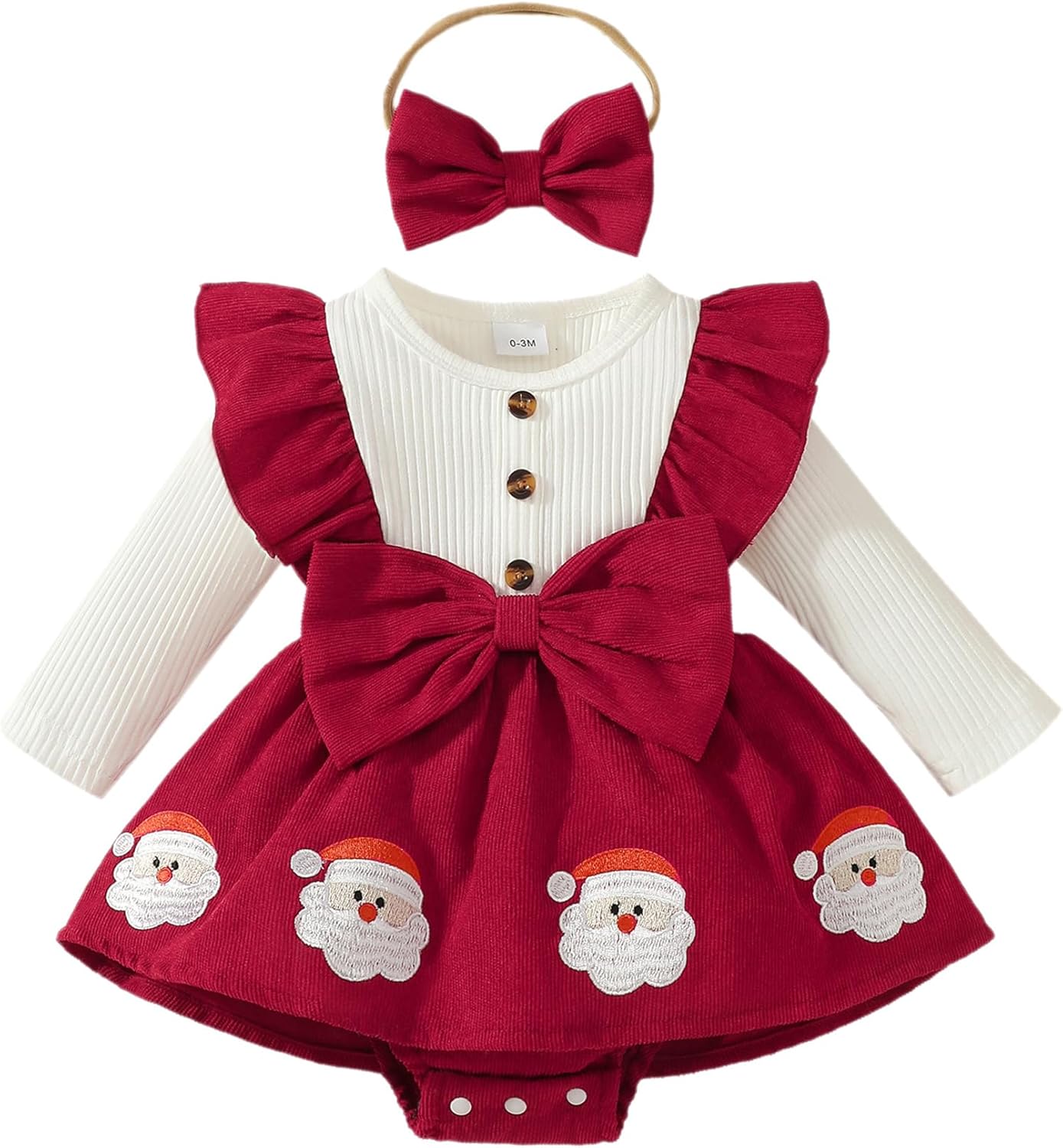 Newborn Baby Girl Fall Winter Outfits Infant Ribbed Romper Dress Ruffle Long Sleeve Clothes Jumpsuit with Bow Headband