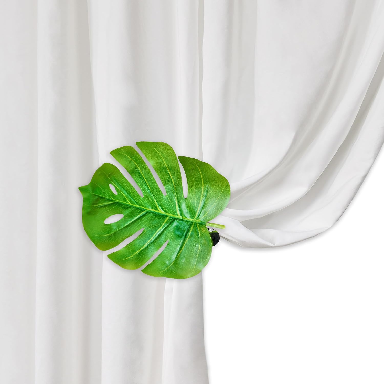 WARMTONE Curtain Tiebacks Clips, 2 Pieces with Natural Leaf Decor for Window Drapes, Farmhouse Modern Holdback Clamps for Sheer Curtains Drapery Holder