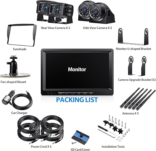Miniatura 7 de Sistema de cámara inalámbrica de respaldo de 9 pulgadas para caravana, camión, remolque, cámper, monitor de 9 pulgadas, DVR Quad Split Monitor IP69,