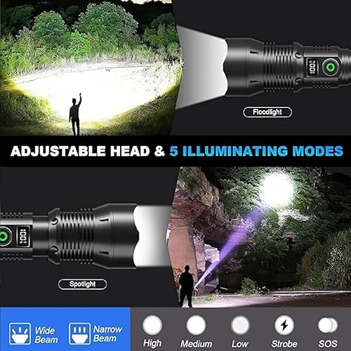 Miniatura 2 de Potente linterna de 150000 lúmenes, linterna impermeable recargable USB Xhp70.2, 2025 nueva luz LED súper brillante fuerte de alto lúmenes con 5