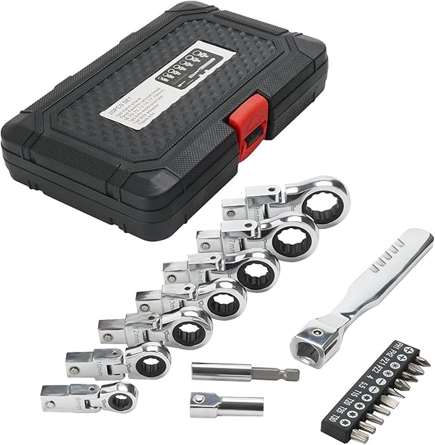 LRVEZSY Conjunto de 20 chaves de catraca de cabeça flexível, conjunto de ferramentas de tubulação métrica, grande ângulo torx, conjunto de ferramentas com conjunto de chaves giratórias 8 mm10 mm12 mm13 mm14 mm17 mm19 mm