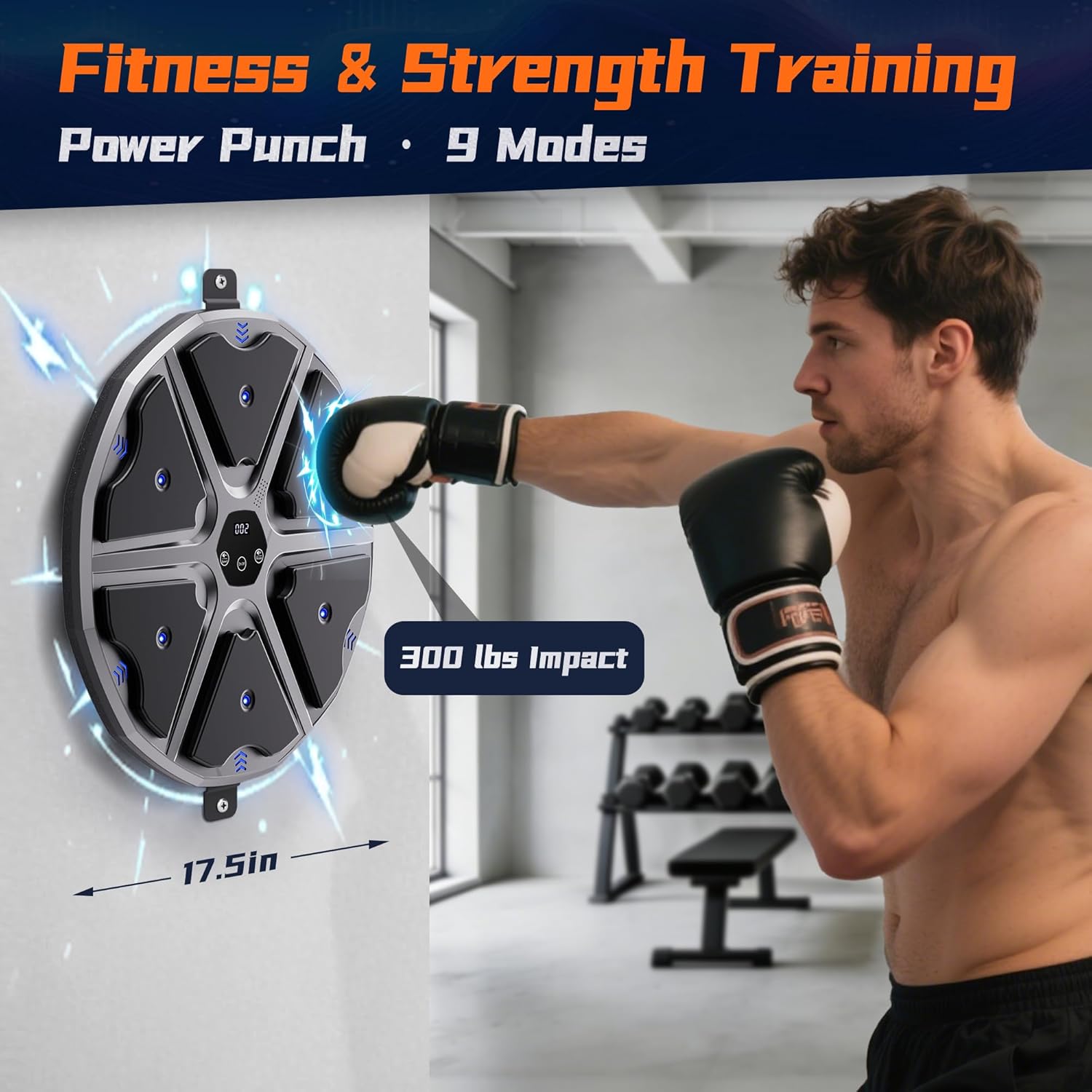 Music Boxing Machine, Smart Boxing Game, 17.5" Large Size, 9 Modes & Speeds, Wall Mounted Punching Machine with Gloves, Great Gift for Kids & Adults